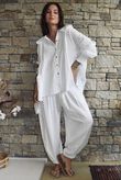 Annie Cushion Cotton Cuff Barrel Pant White
